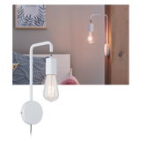 White metal wall lamp with exposed bulb, modern design for stylish home lighting