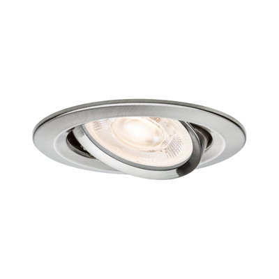 Runder Einbaustrahler aus gebürstetem Edelstahl mit warmweißem LED-Licht für moderne Innenbeleuchtung
