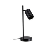 Black metal desk lamp with ribbed shade and round base for modern lighting and office use