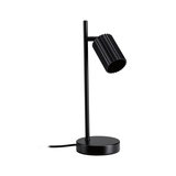 Black metal desk lamp with ribbed shade and round base for modern lighting and office use