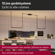 Modern zwart ULine LED-gordelsysteem boven keuken eiland voor veelzijdige verlichting