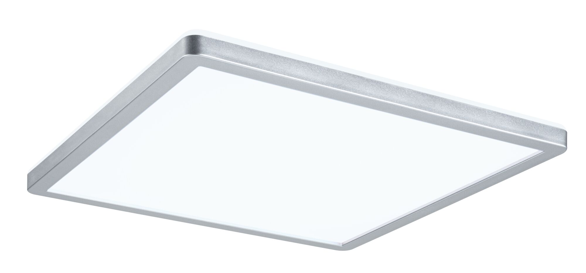 Quadratische LED-Deckenleuchte mit silbernem Aluminiumrahmen und weißem Diffusor für modernes Raumlicht