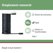 Câble d'extension noir avec connecteurs pour solutions d'éclairage flexibles