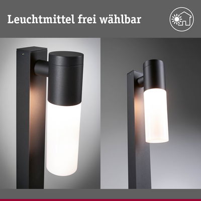 Moderne schwarze Außenwandleuchte mit zylindrischem weißem Glas, Leuchtmittel frei wählbar