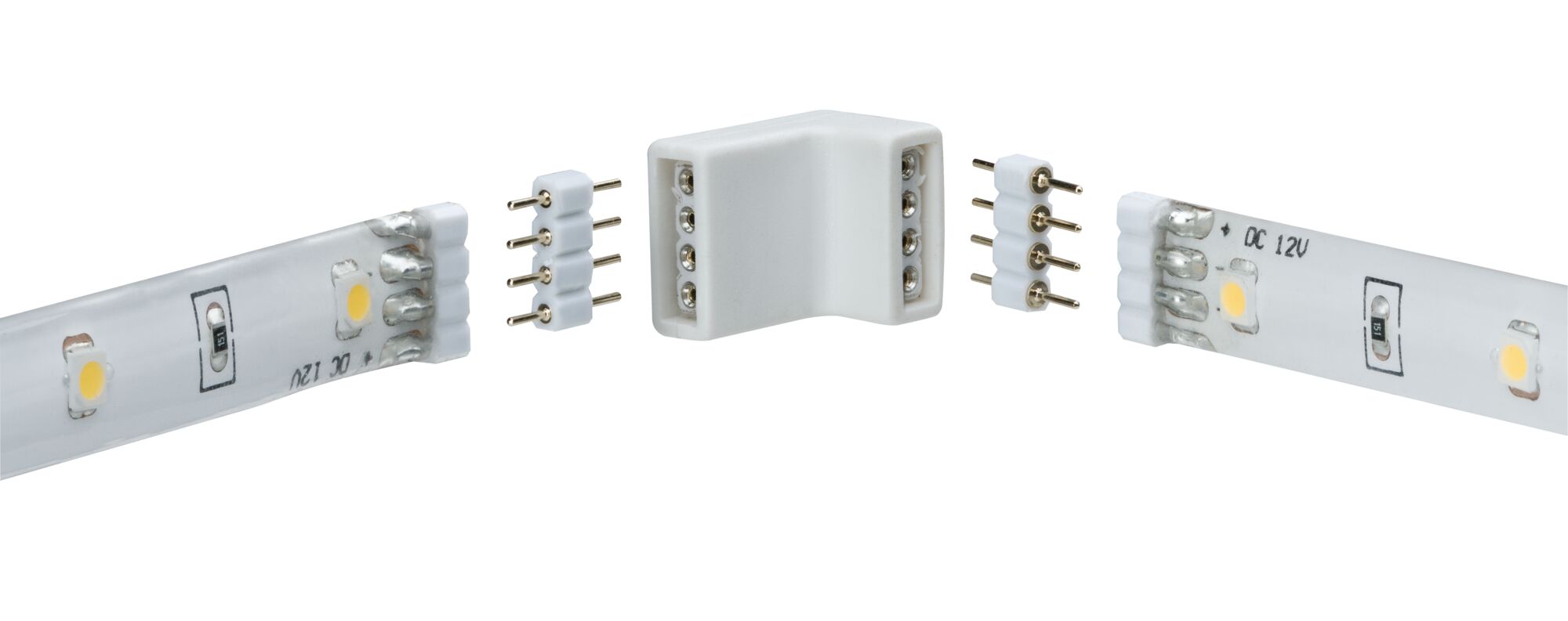 Witte 12V LED-strip met flexibele kunststof hoekconnector voor lichtinstallaties