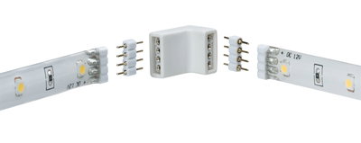 Hvid 12V LED-strip med fleksibel plastik hjørneforbinder til belysningsinstallationer