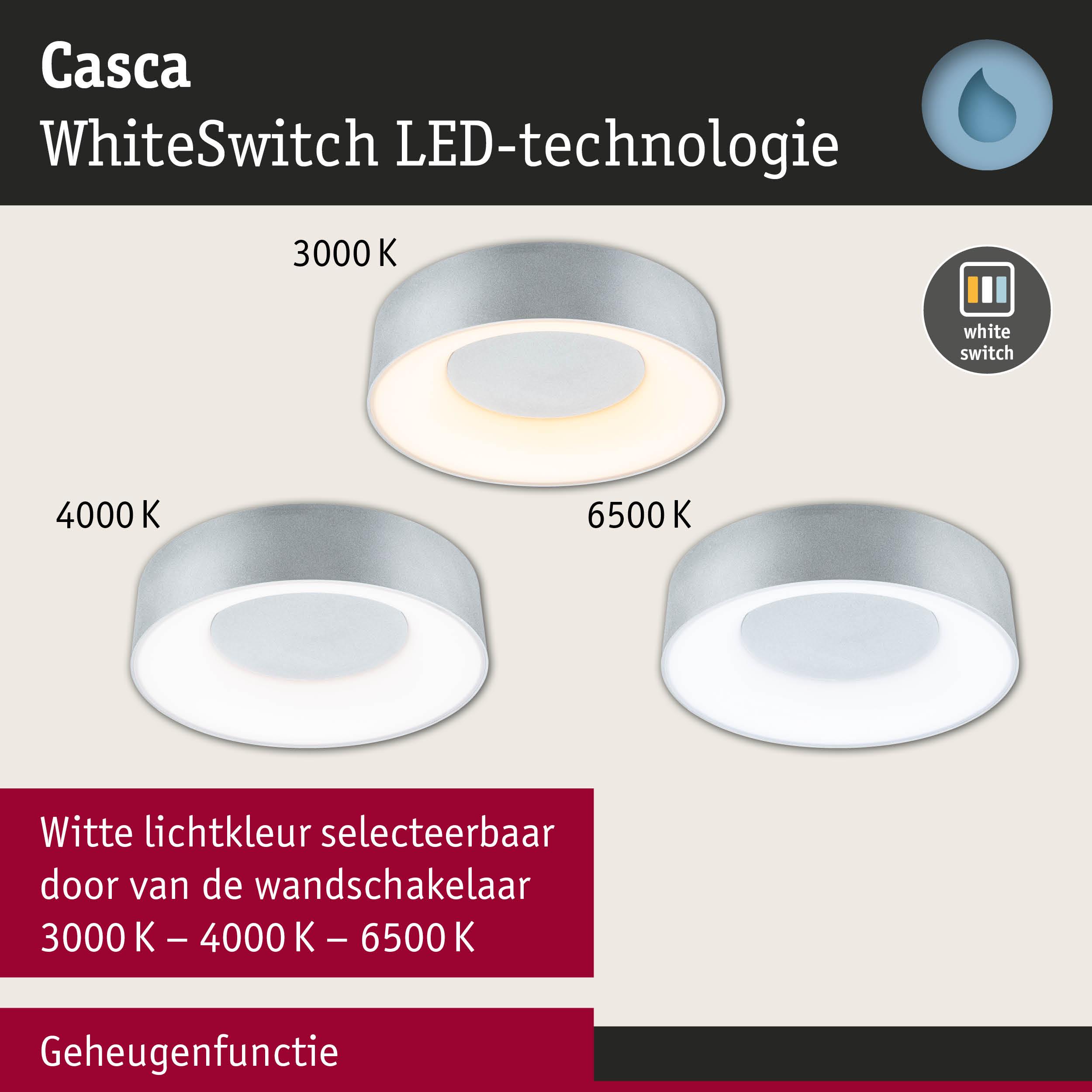 Casca LED-plafondlamp in zilver met WhiteSwitch-technologie en instelbare witte lichtkleur van 3000K tot 6500K