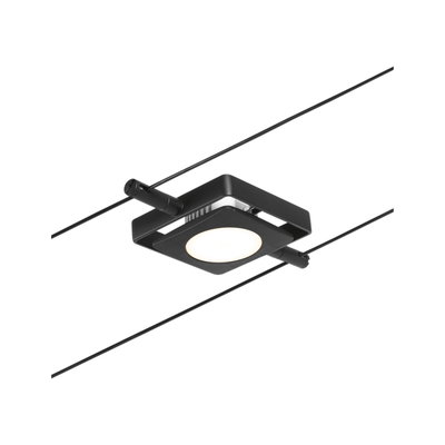 Black LED cable spotlight with square design and warm white light for modern lighting solutions.