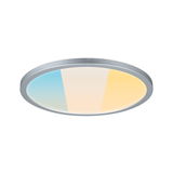 Ronde LED-plafondlamp met zilverkleurige aluminiumrand en instelbare kleurtemperatuur voor woonruimtes