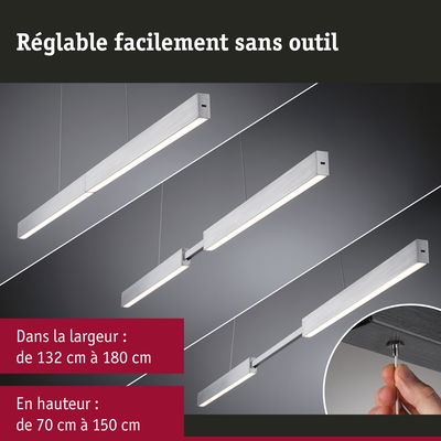Suspension LED réglable en aluminium brossé argenté, dimmable et longueur ajustable pour intérieur moderne