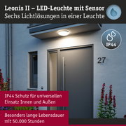 Leonis II LED-Leuchte in Weiß mit Sensor und IP44 Schutz für Außen- und Innenbereiche