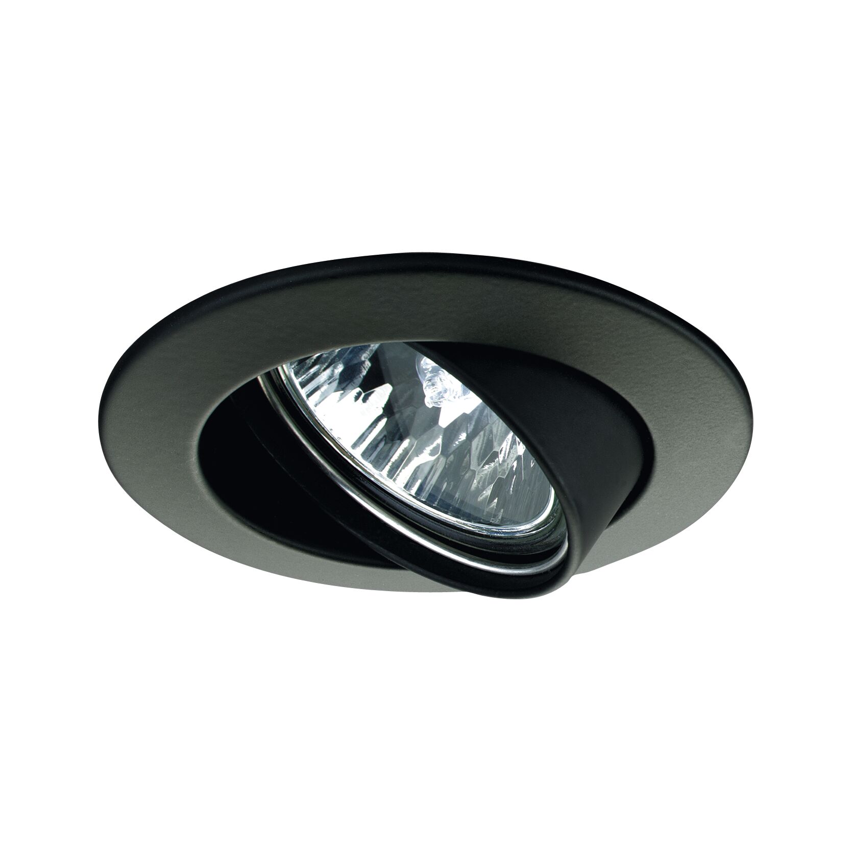 Schwarzer Einbaustrahler aus Metall mit schwenkbarem Reflektor für flexible LED-Beleuchtung