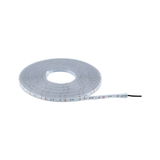 Flexible LED strip light in transparent plastic with white LEDs for versatile lighting solutions.