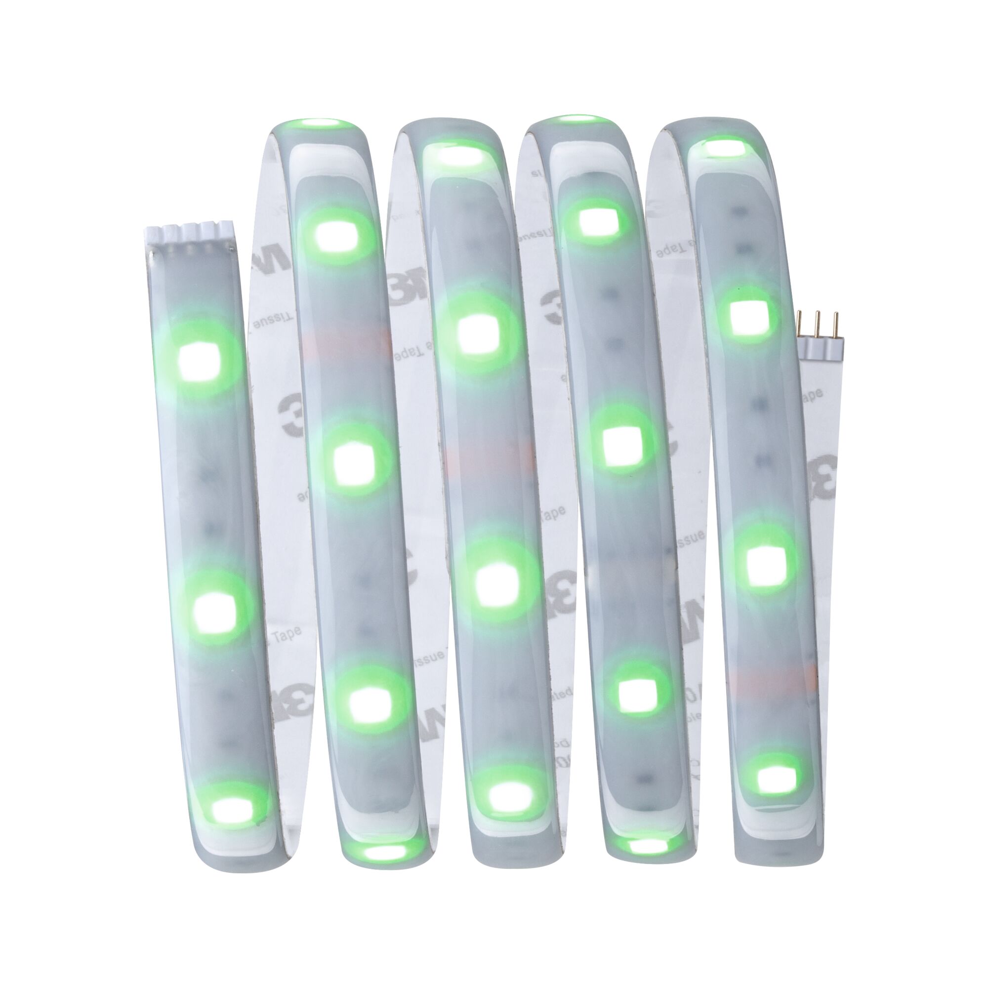 Flexibler LED-Lichtstreifen mit grün-weißen Leuchtdioden für dekorative Beleuchtung und Lichtdesign.