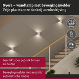 Nyora witte wandlamp met bewegingsmelder, op accu, geschikt voor binnen en buiten gebruik