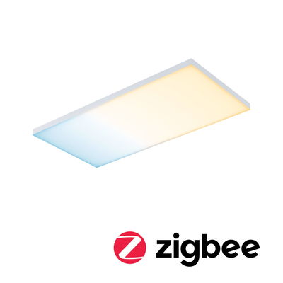 Rechthoekige LED-plafondlamp met wit frame en instelbaar licht van blauw tot warm wit voor slimme verlichting