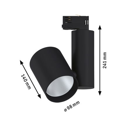 Schwarzer LED-Spot aus Metall mit 98 mm Durchmesser und 241 mm Höhe für moderne Innenbeleuchtung