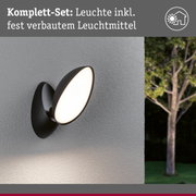 Moderne schwarze Außenwandleuchte mit integriertem Leuchtmittel an grauer Wand für Gartenbeleuchtung