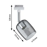 Moderner Deckenstrahler mit grauem Glas und Chrom-Stab, Maße 128x115x74 mm, LED-Leuchte