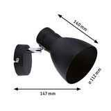 Zwarte metalen wandlamp met verstelbare kap, afmetingen 147x140x112 mm voor binnenverlichting