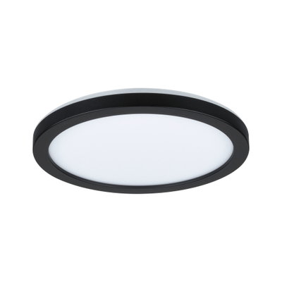 Rund LED-loftlampe med sort aluminiumsramme og hvid diffusor til moderne belysning