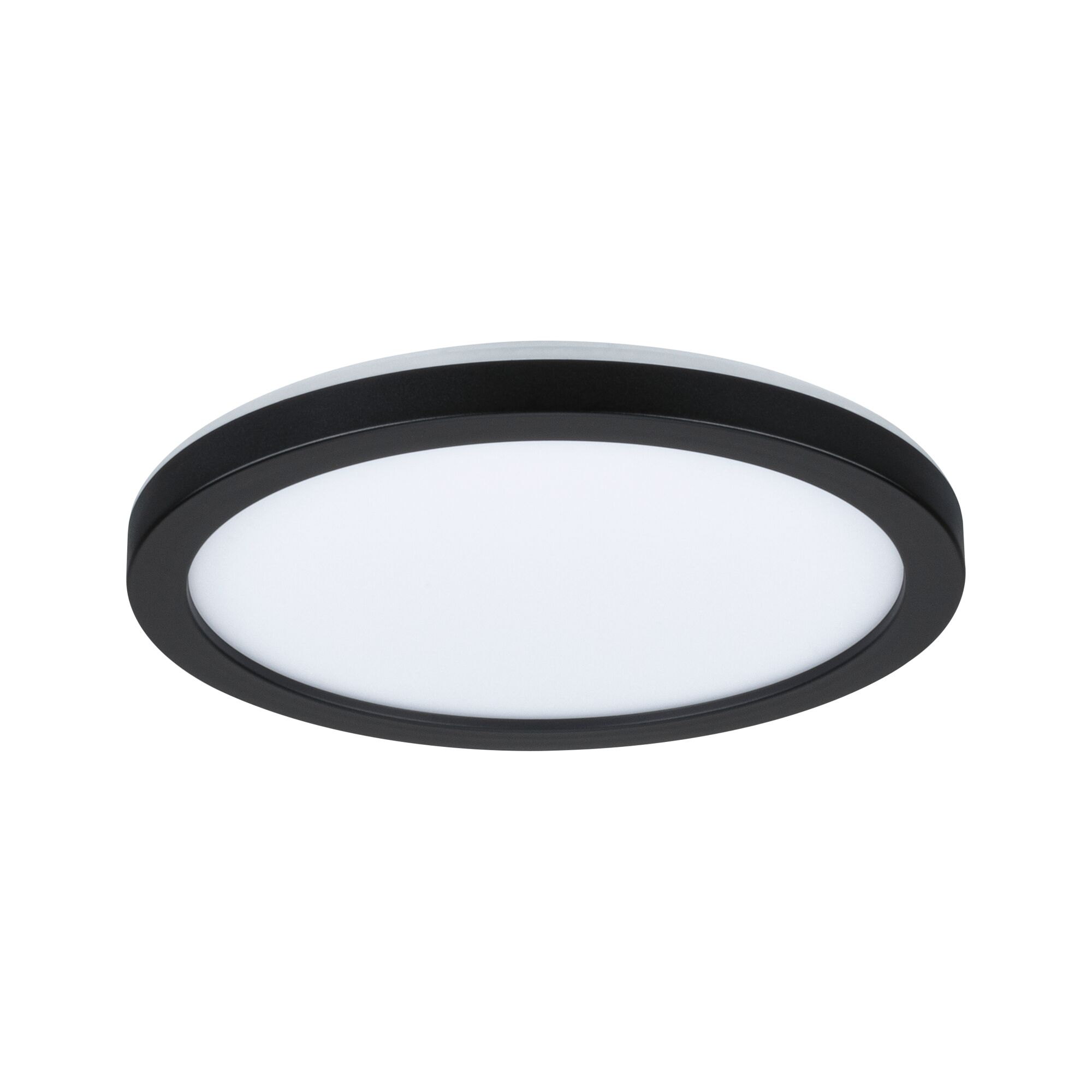 Round LED ceiling light with black metal frame and white diffuser for modern room lighting