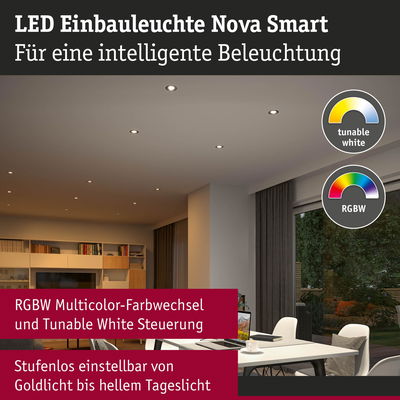 LED Einbauleuchte Nova Smart in Weiß mit RGBW Farbwechsel und einstellbarem Weißlicht für smarte Beleuchtung