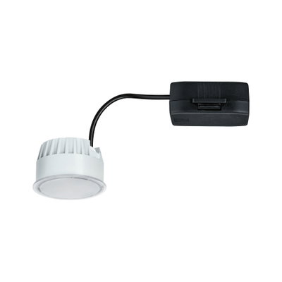 Weißer LED-Einbaustrahler mit schwarzem Anschlusskabel und Treiber für energiesparende Beleuchtung