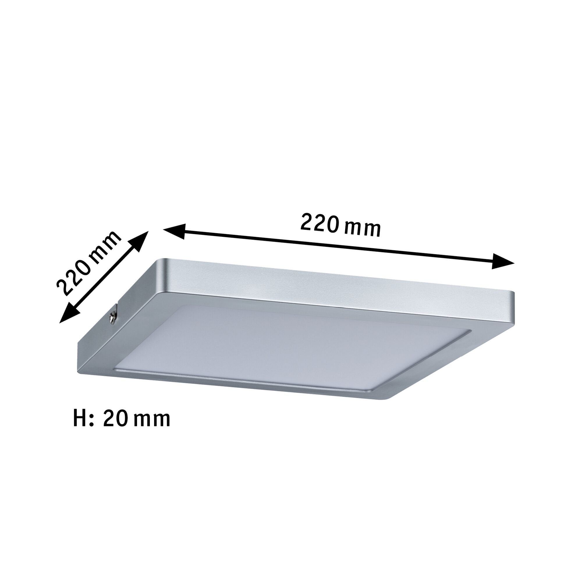 Quadratische LED-Deckenleuchte aus silbernem Aluminium, 220x220 mm, flach mit weißem Diffusor