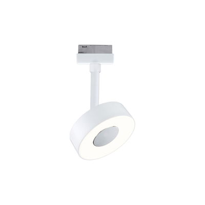 Modern white metal LED spotlight with round head for track lighting systems