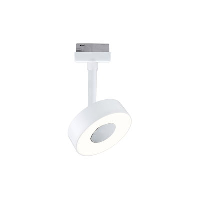 Moderner weißer LED-Spot aus Metall mit rundem Leuchtkopf für Schienensysteme