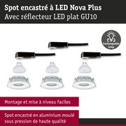 Spot encastré LED Nova Plus avec réflecteur LED plat GU10 et lampe interchangeable en blanc et aluminium