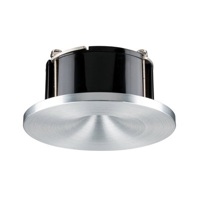 Ronde inbouwspot van geborsteld zilverkleurig aluminium met zwarte behuizing voor LED-verlichting