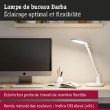 Lampe de bureau Darba blanche avec bras flexible et rendu naturel des couleurs pour un éclairage optimal