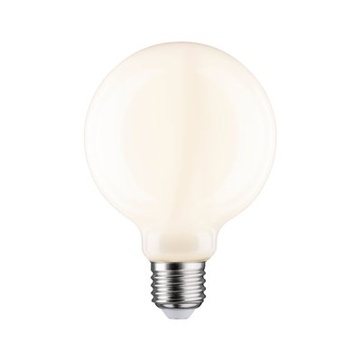 Runde LED-Glühbirne mit E27-Fassung in warmweißem Glas für energiesparende Beleuchtung