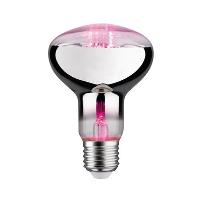 Reflective light bulb with pink glass and E27 base for decorative LED lighting