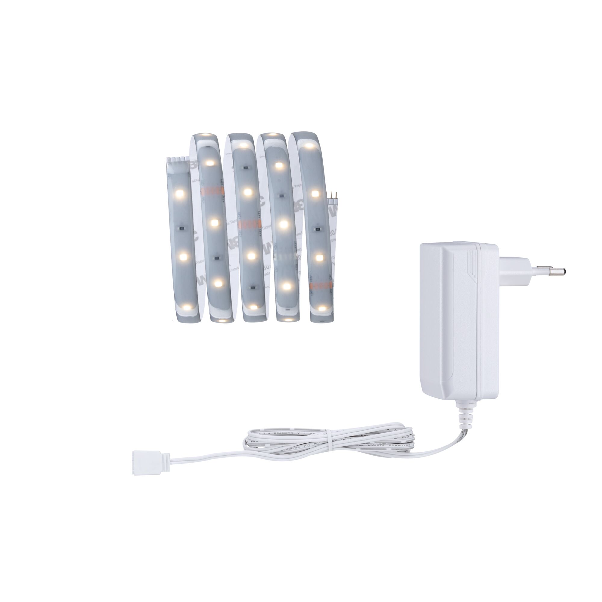 MaxLED 250 LED Strip Basisset 1,5m 2700K 1,5m gecoat IP44 6W 300lm/m 30 LEDs/m 2700K 24VA Witte LED-strip met adapter, flexibele binnenverlichtingsoplossing
