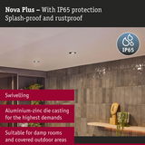 Nova Plus aluminium-zinc recessed spotlight with IP65 splash-proof and rustproof rating for damp rooms