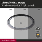 Round LED ceiling light with 3-step dimming and warm white light featuring memory effect