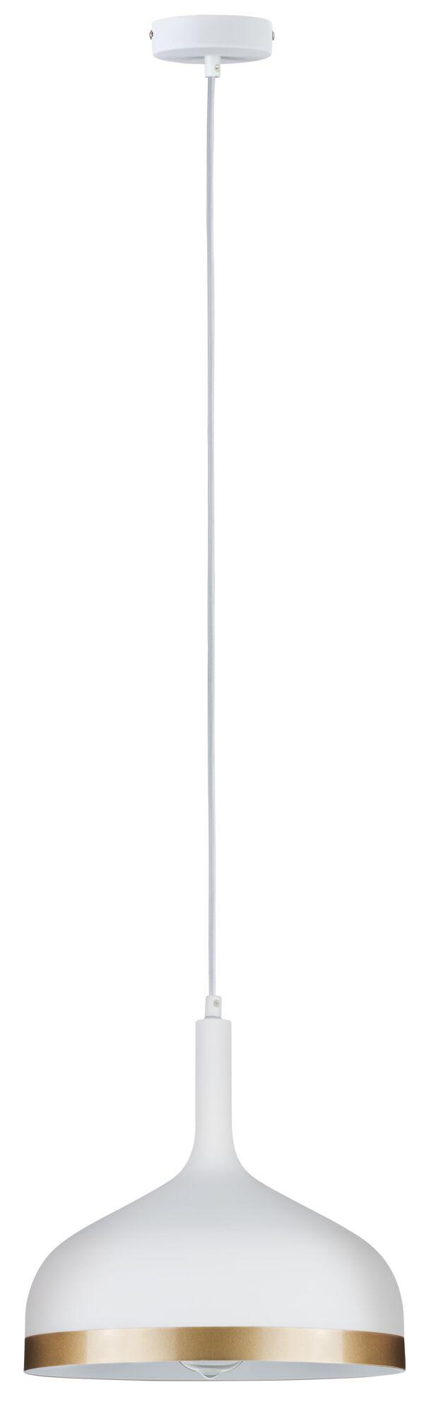 Modern white metal pendant lamp with gold trim, perfect for stylish indoor lighting solutions.