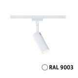 Moderner weißer LED-Strahler aus Metall für Schienensystem mit RAL 9003 Farbe und flexibler Ausrichtung