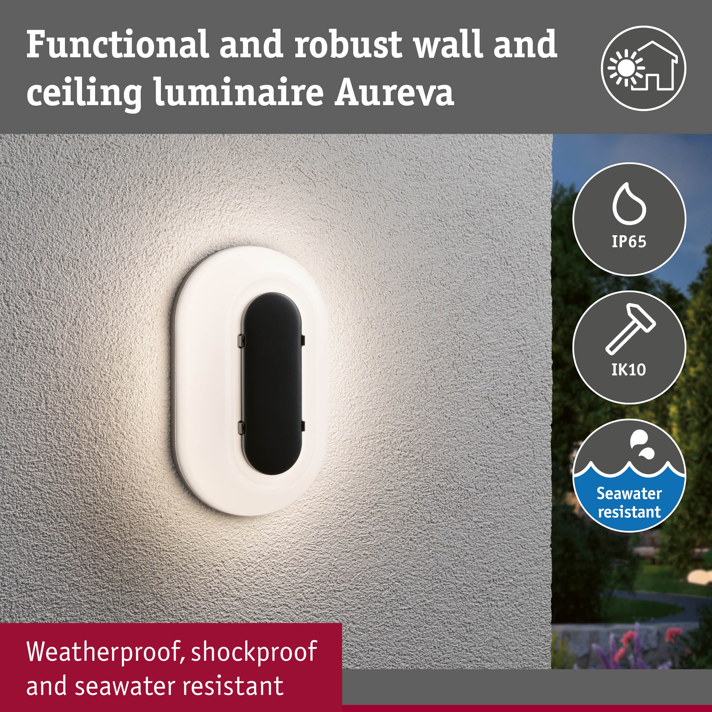 LED Exterior wall light Elunor IP65 elongated 122x212mm 2200 - 4000K 18,5W 1460lm 230V Anthracite/White Polycarbonate