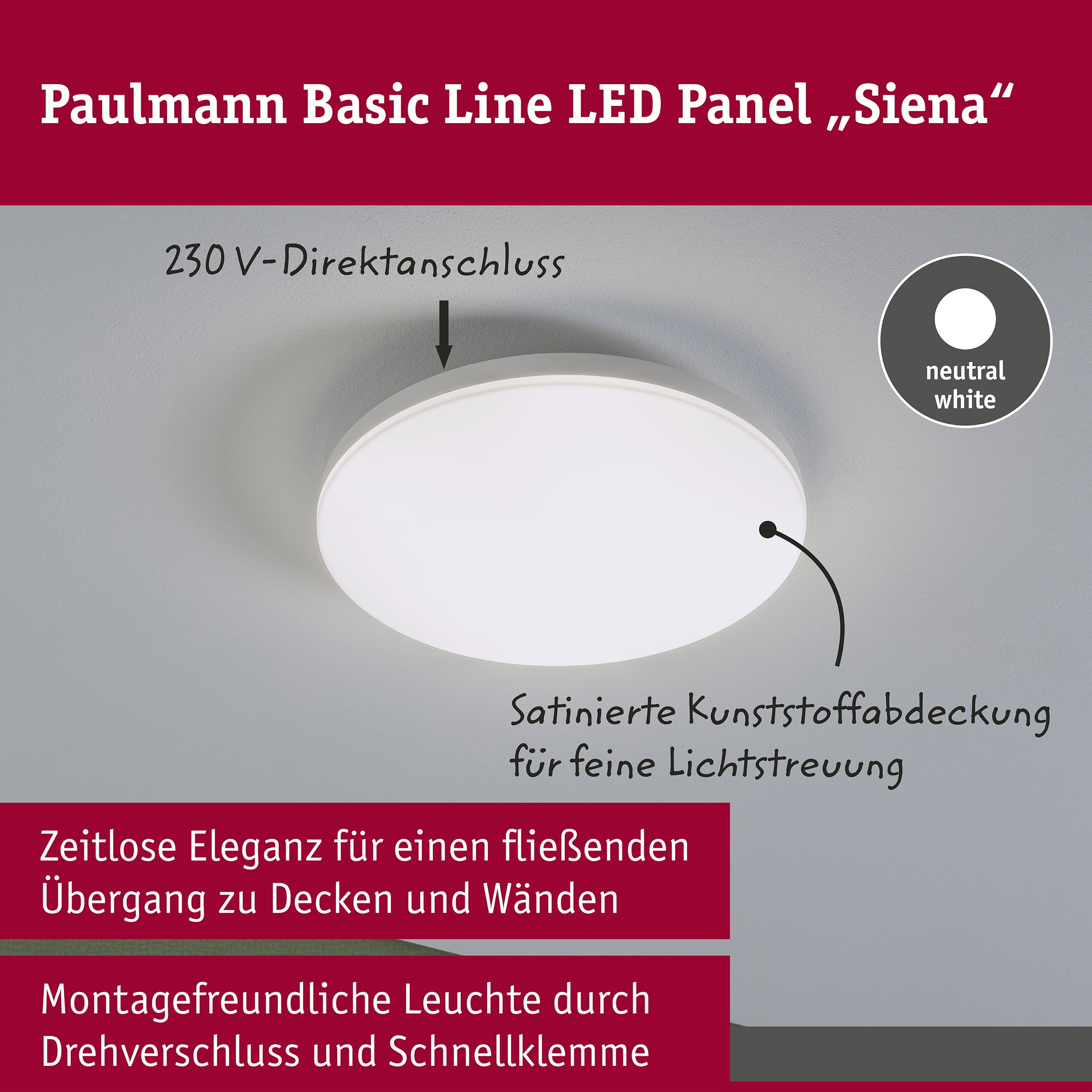 LED Deckenleuchte Siena 4000K 260mm 1600lm 230V 18,8W
