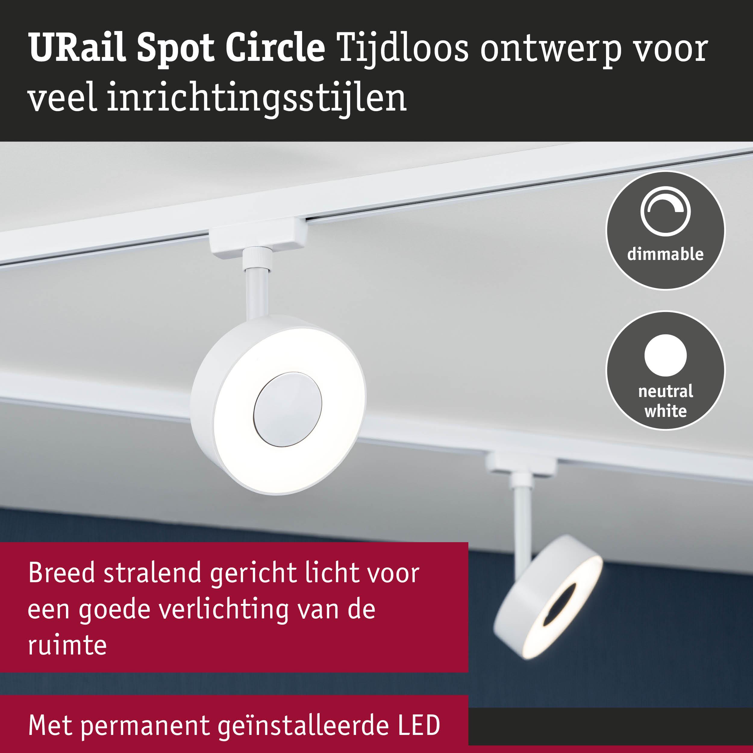 Witte URail Spot Circle LED-spot met dimbare neutraalwitte verlichting voor veelzijdige interieurverlichting