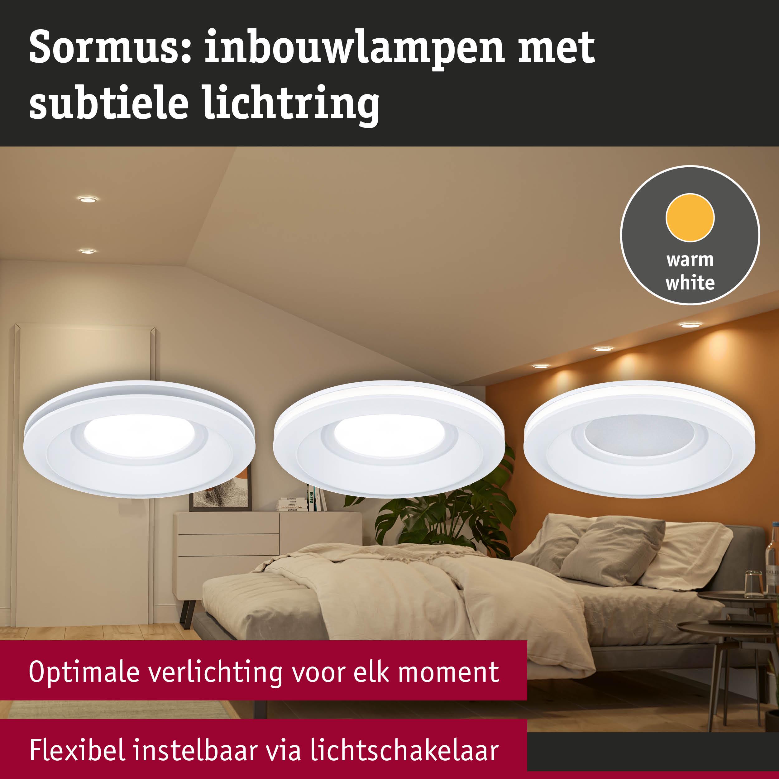 Sormus inbouwlampen met subtiele lichtring in wit, warmwit LED-plafondlampen flexibel dimbaar