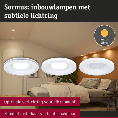 Sormus inbouwlampen met subtiele lichtring in wit, warmwit LED-plafondlampen flexibel dimbaar