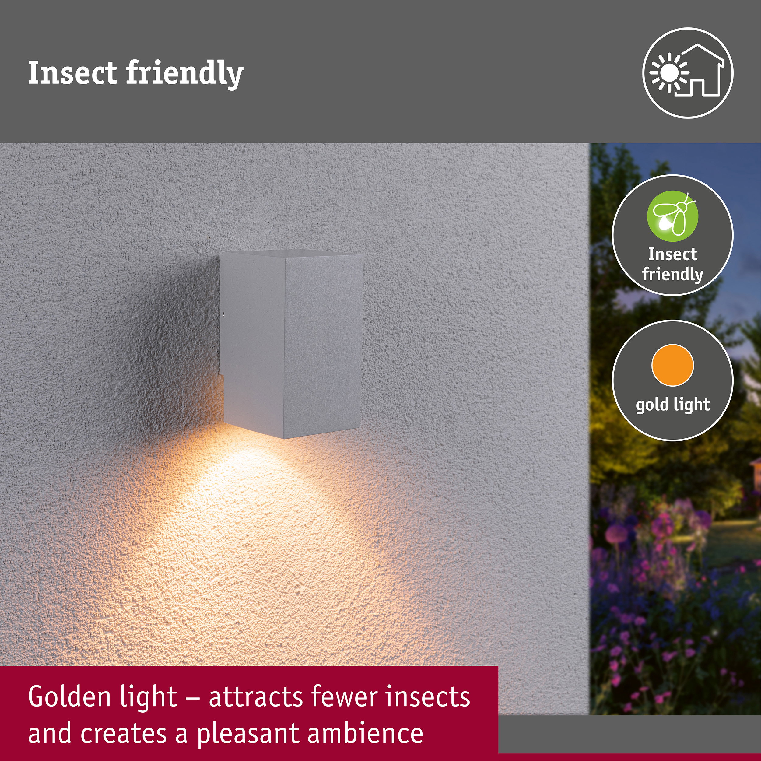 LED Wall light Flame insect friendly IP44 angular 58x103mm 2200K 4W 265lm 230V 75° White Metal