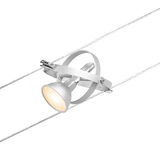 Silberner LED-Seilstrahler aus Metall mit warmweißem Licht für flexible Beleuchtungssysteme