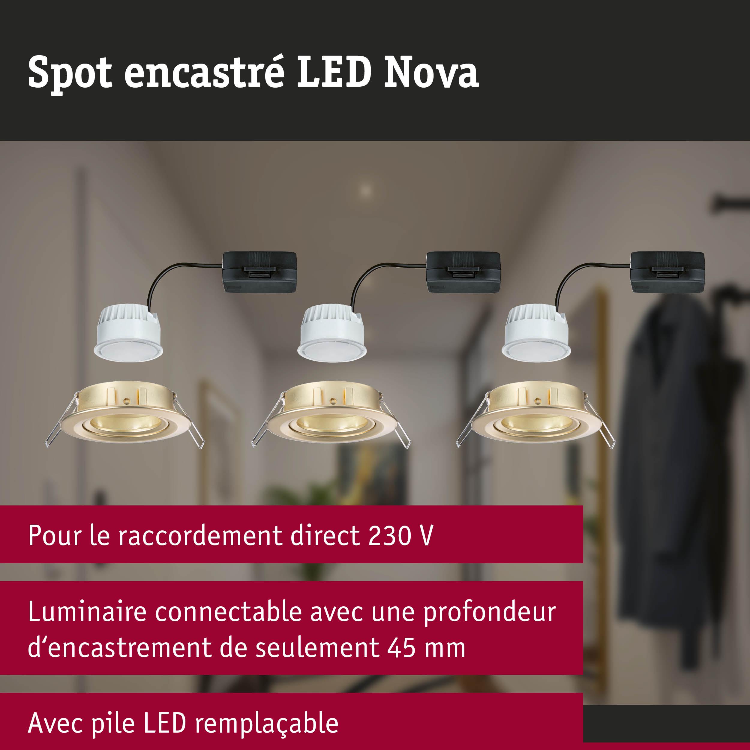 Spot encastré LED Nova doré avec module LED blanc, raccordement 230 V, profondeur d'encastrement 45 mm, LED remplaçable