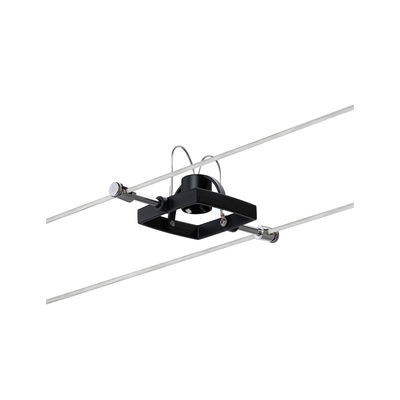 Black square metal cable spotlight with adjustable mounts for modern lighting solutions